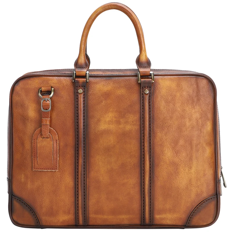 

Amazon hot selling multifunction high quality vintage genuine leather laptop bag briefcase