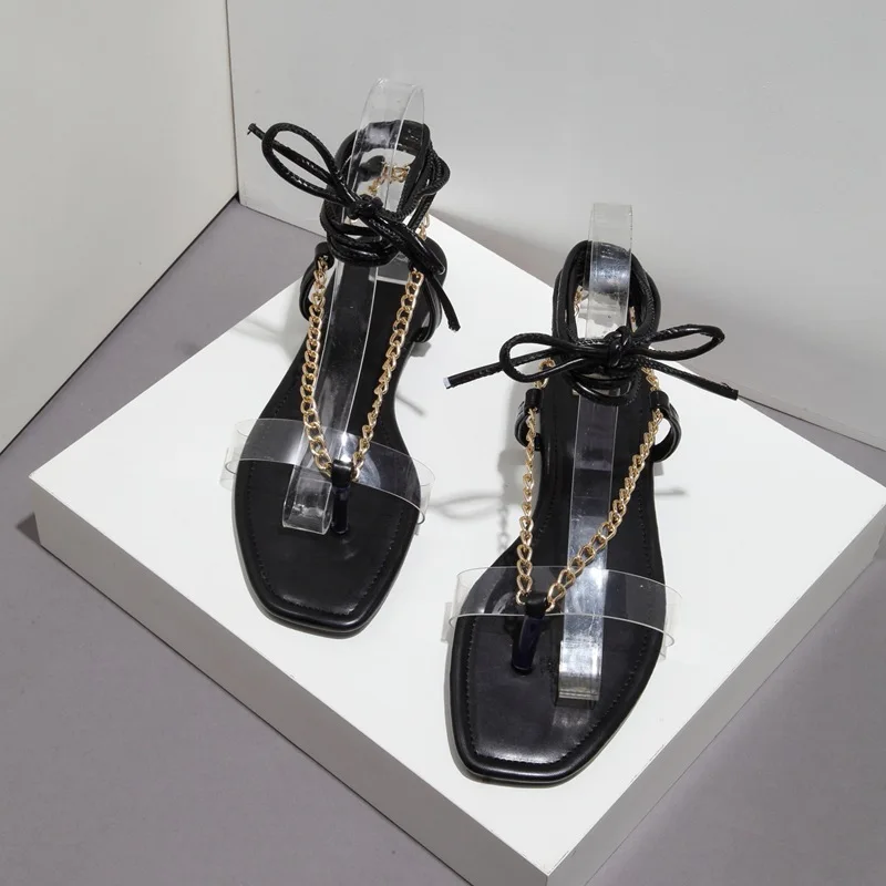 

2022 Summer sandalias para dama mujer Ladies Slides fashion Chain Straps Sandales Outdoor flat ledis shoes sandal, Brown/black