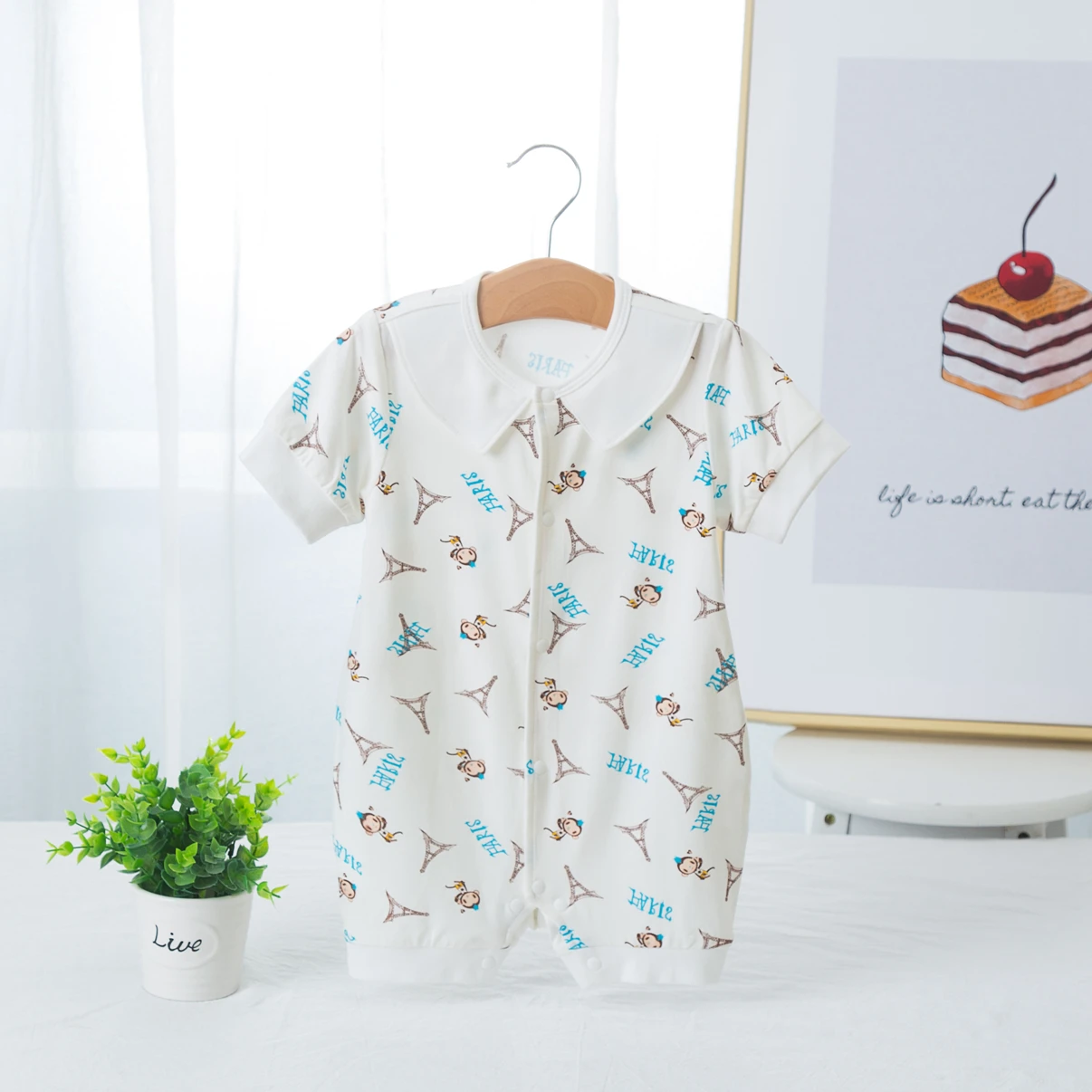 Baby wears clothes 100% cotton short sleeve long leg baby romper bodysuit
