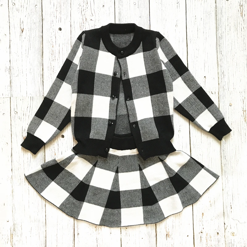 

Children Clothes Girls Sets Fall And Winter Child Clothing Knit Plaid Girls Outfits