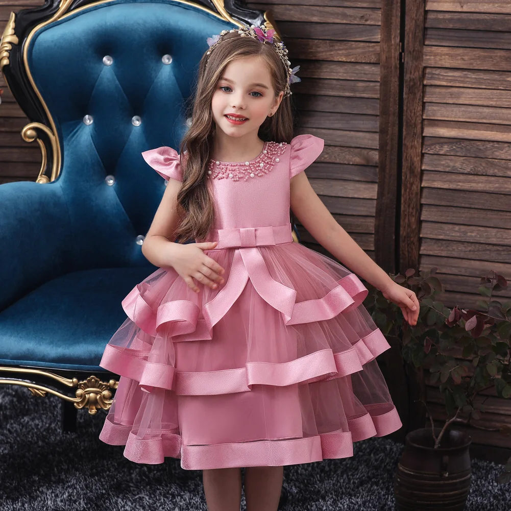 

5701 Kids Garments Wholesale Baby Clothing Communion Wedding Party Little Girls Evening Pageant Dresses, Pink, blue, red, green, blue ect