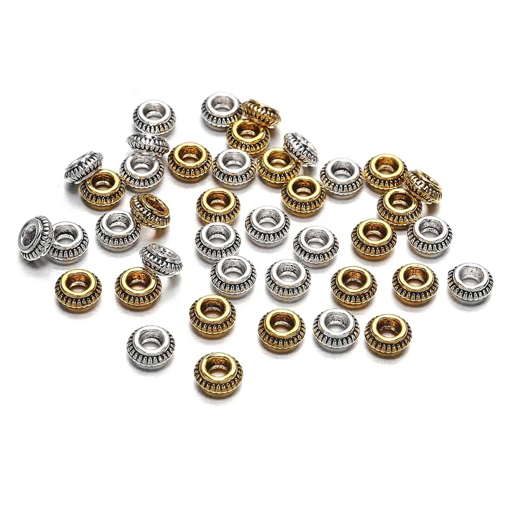 

50pcs/lot  Antique Gold Silver Charm Bracelet Beads Findings Loose Spacer Beads For Jewelry Making Supplies DIY Accessories, Antique gold,antique silver