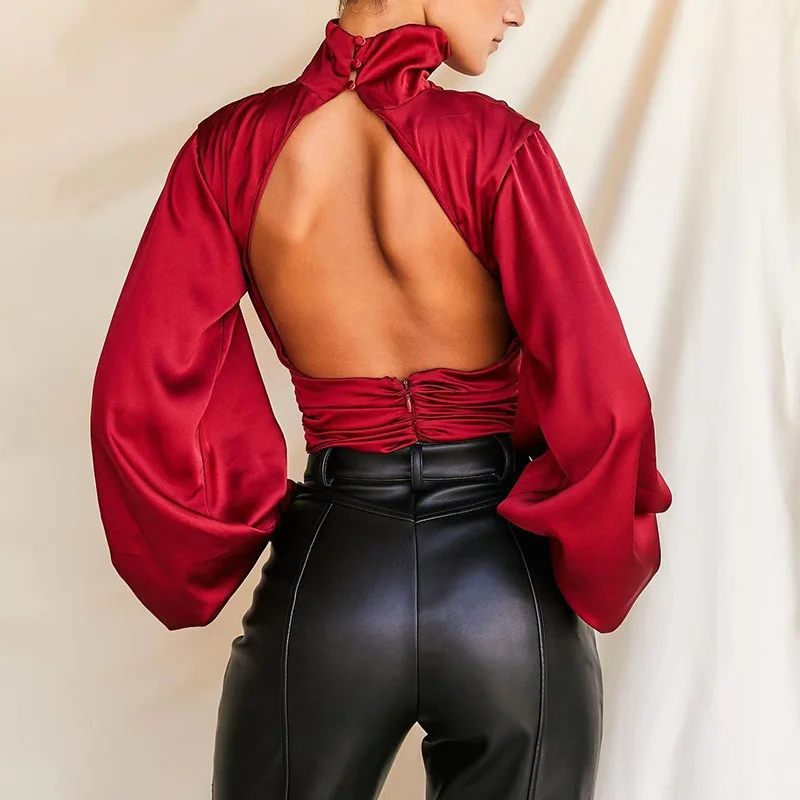 

FS1936D Sexy long sleeve high collar women backless bodysuits