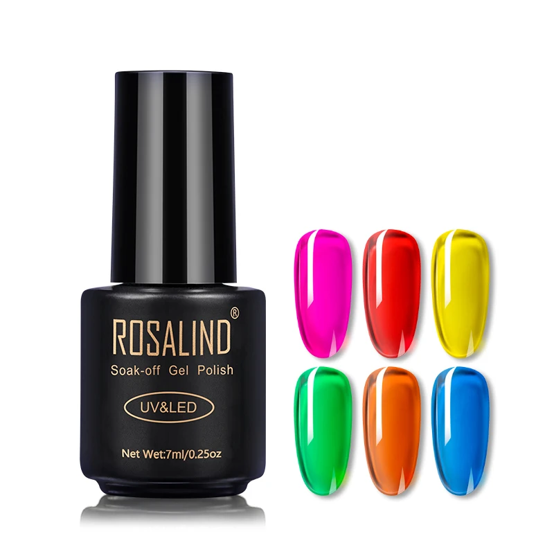 

ROSALIND oem custom logo 7ml glaze glass jelly color gel nail polish semi permanent uv/led gel polish for wholesale, 6 colors