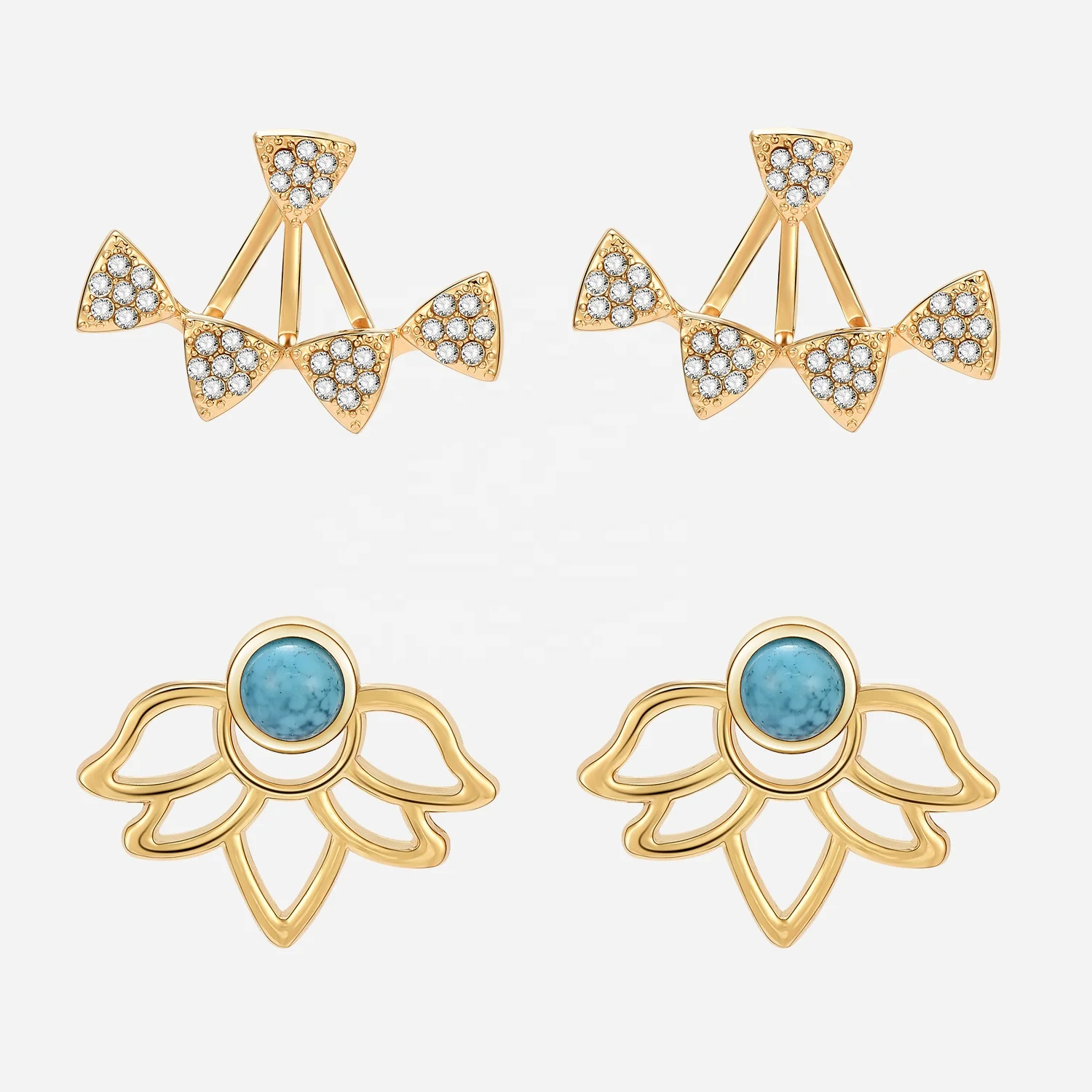 

PUSHI Europe and America retros folk-custom minimalist decor turquoise earring lotus wholesale factories, Picture shows