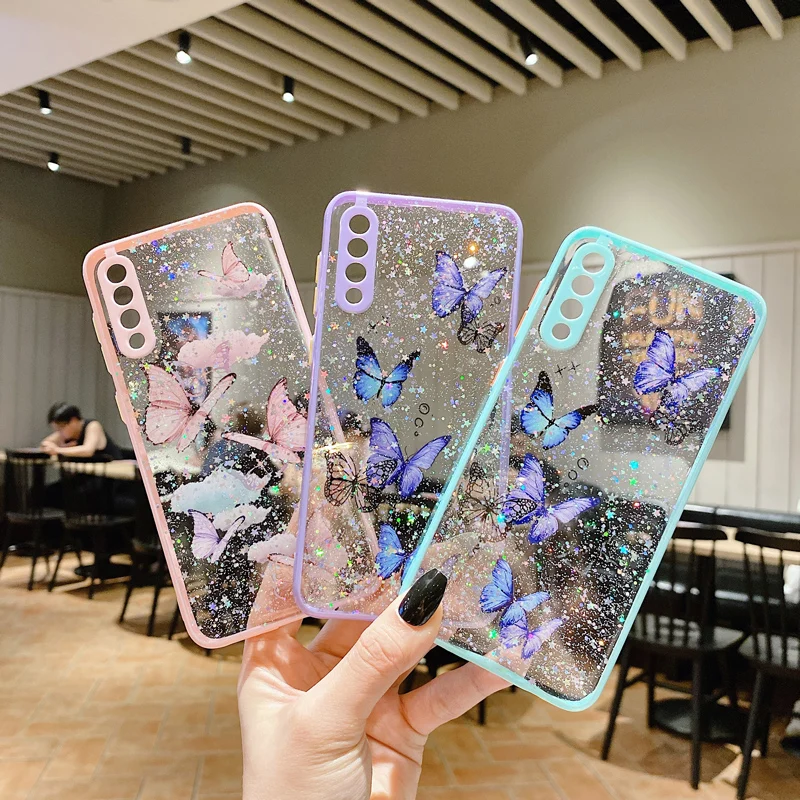 

For Samsung Galaxy S21 Ultra Plus Girls Star Epoxy Glitter Shockproof Laser Butterfly Phone Case For A32 A52 A72 4G 5G, Mix