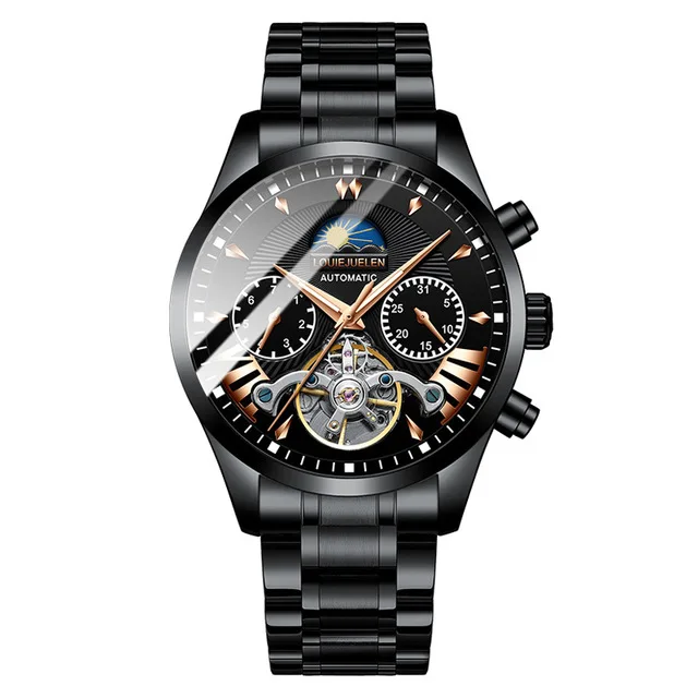 

Men Automatic Watch Luxury Skeleton Tourbillon Clock Mens Stainless Steel Business Waterproof Mechanical Wristwatches, Multi colors