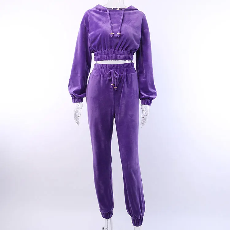 

Dongguan Spot Clothing Women Pullover Unlined Tracksuit Crop Top Fleece Hoodie Sets, Pink&purple