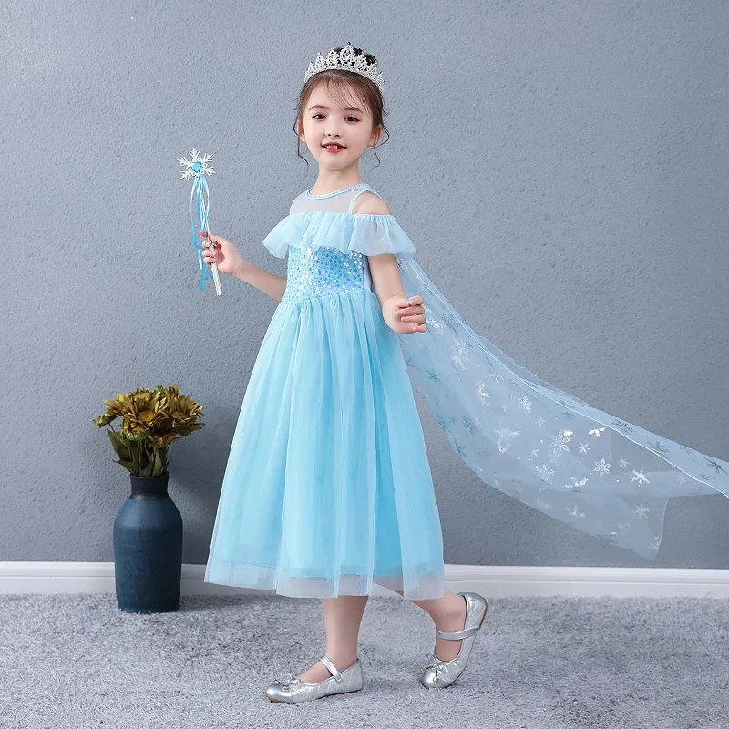 

Ins Hot Sale Snow Queen Cosplay Princess Elsa Costumes Kids Party Fantastic Vestidos Girls Dress BX1631, Blue,pink