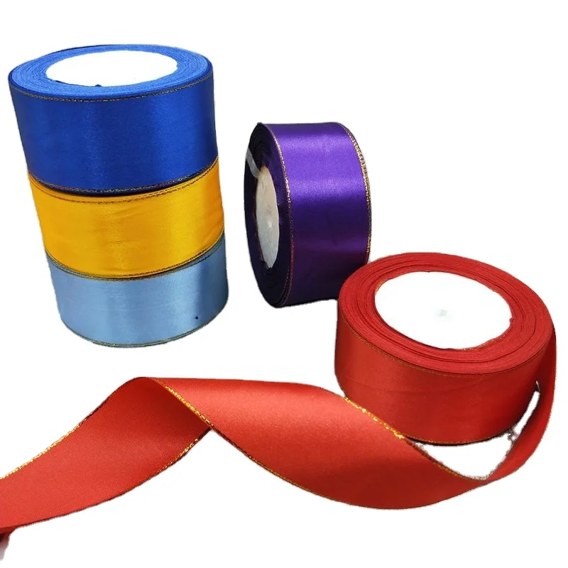 

4cm Double Gold Edge Ribbon Wedding Baking Gift Box Bowknot Handmade Ribbon Wholesale Rose Material Wrapped Ribbon