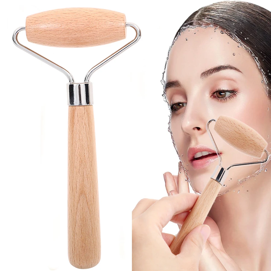 Wooden Handle Massage Roller Body and Face Roller Multi-Functional Facial Massager Helps Ease Muscle Tension and Support