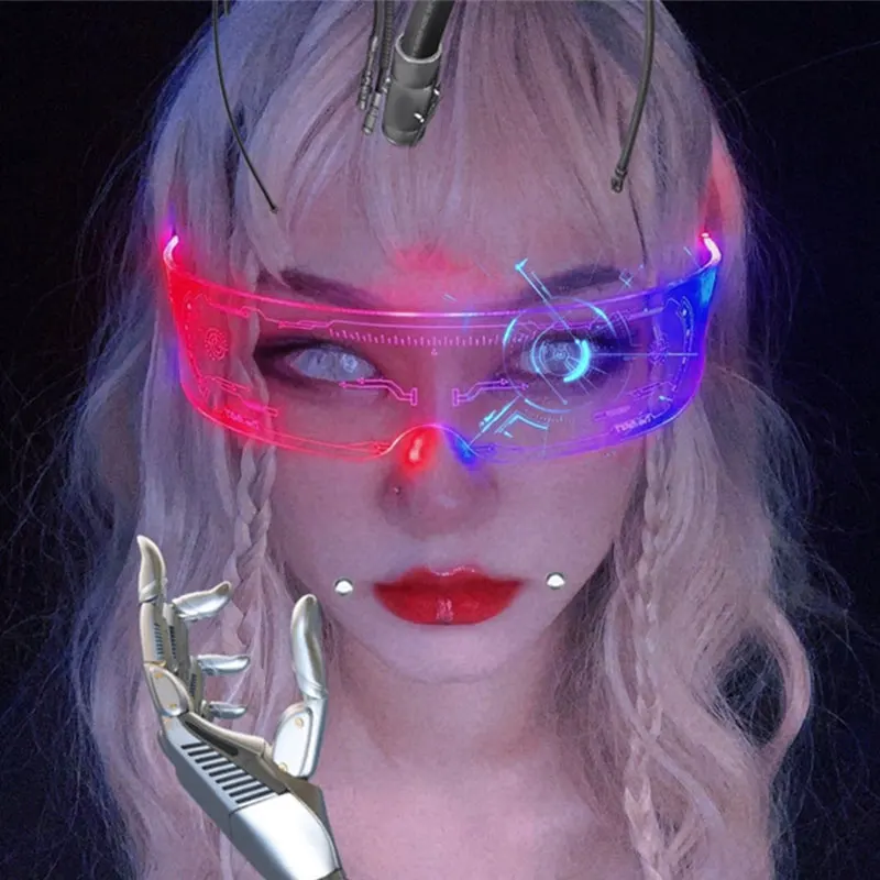 

49345 Funny Party LED Luminous Sunglasses Punk Goggles Men Women Fashion UV400 Shades Sunglasses Vintage