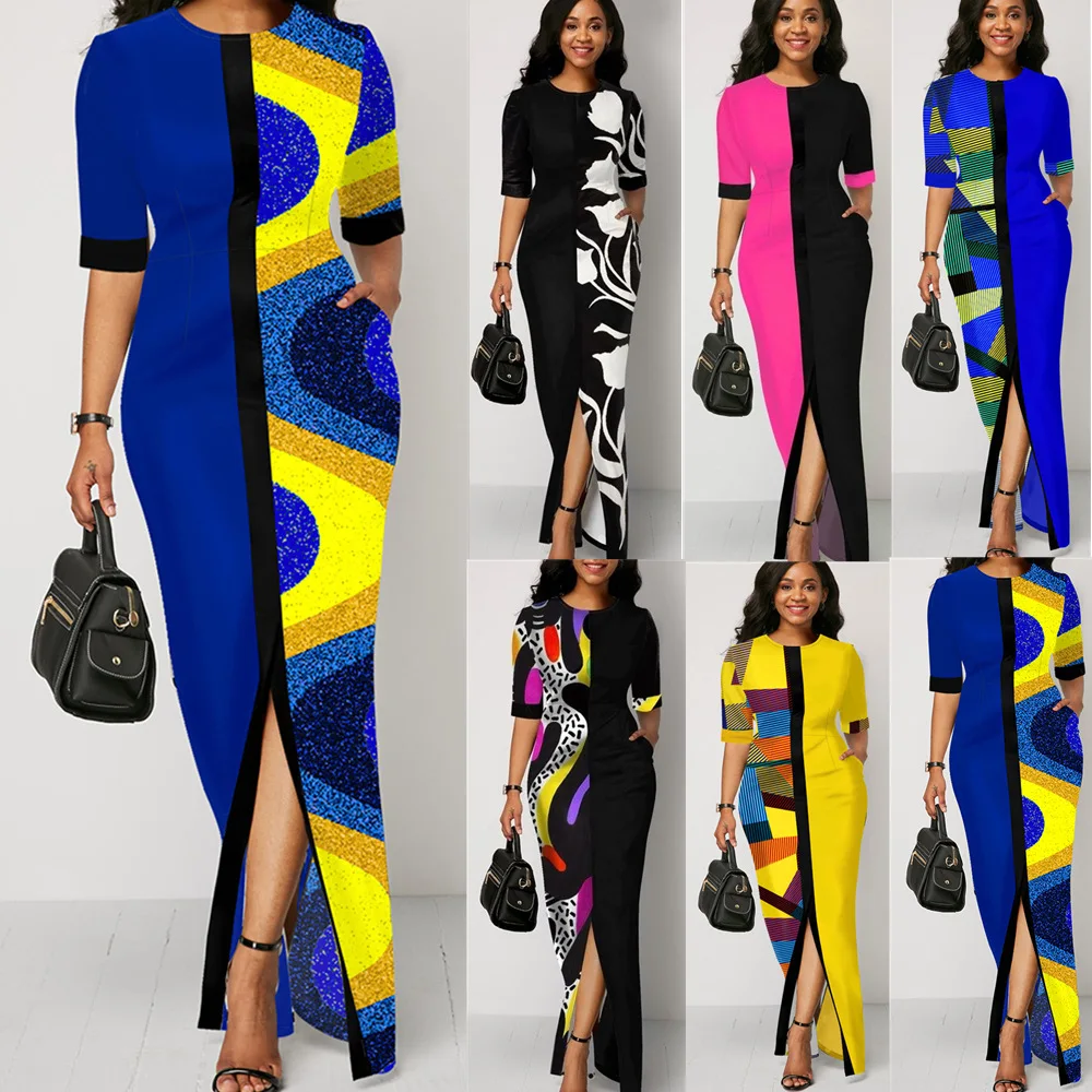 

hot sale products in 2021 top 50 african women long dress contrast stitch dress, Customized color