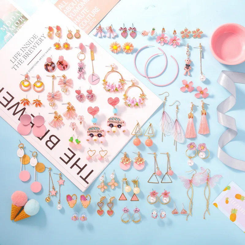 

Cute Girl Heart Pink Series Sweet Flower Wings Earrings