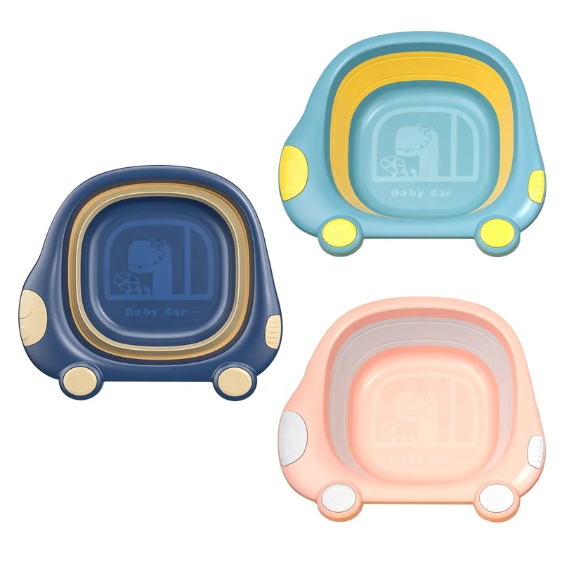 

Creative new baby safe foldable easy to carry BPA-free cute cartoon newborn baby bath basin tbus, Blue/green/pink