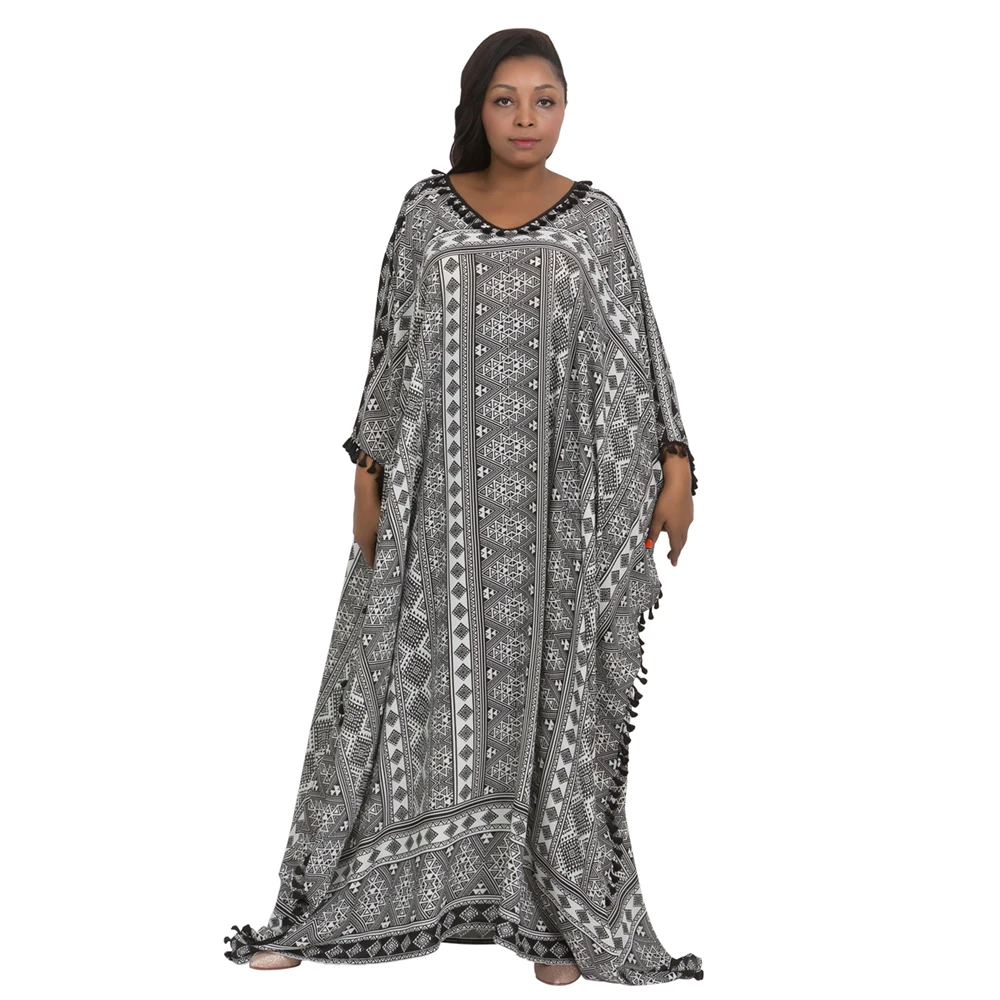 

Chiffon Print Kaftan Robe Plus Size Maxi Muslim Lace Islamic Clothing Dress Loose Tassel Boubou Abaya, As picture