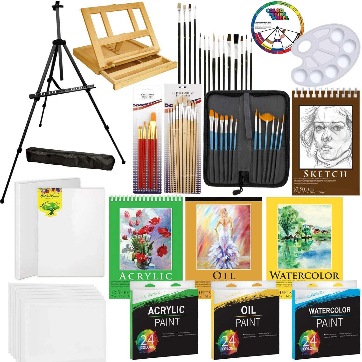 133pc Deluxe Artist Painting Set With Aluminum And Wood Easels,Paint ...