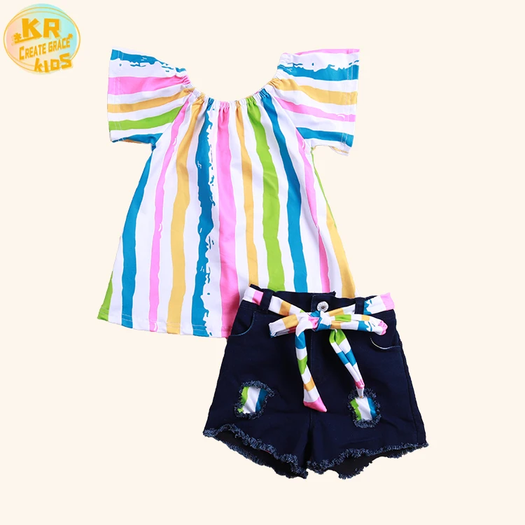 

New Arrival Summer Wear Kids Colorful Top & Denim Jeans Baby Boutique Clothes Plus Size Pants