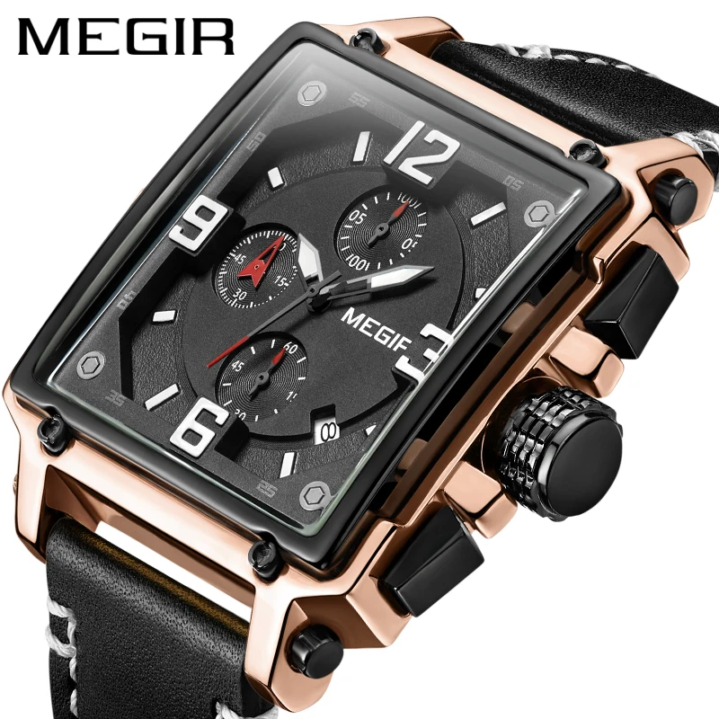 

MEGIR Creative Men Watch Top Brand Luxury Chronograph Quartz Watches Clock Men Leather Sport Army Military Wrist Watches Saat