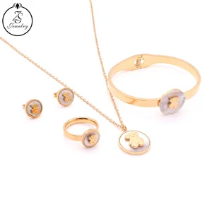 Bracelet With Ring Set Stainless Steel Gold Earring Pendant Set Necklace New Fashion Women Jewelry 2