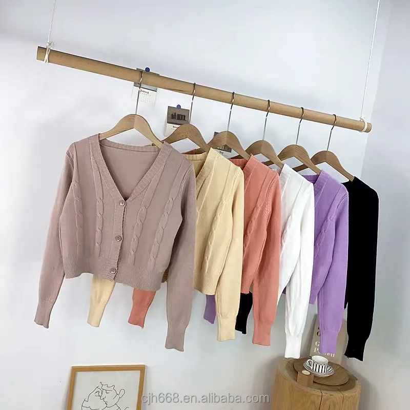

Knitted cardigan ladies spring and summer 2021 new Korean style loose solid color V-neck long sleeve top women low wholesale, Customized color