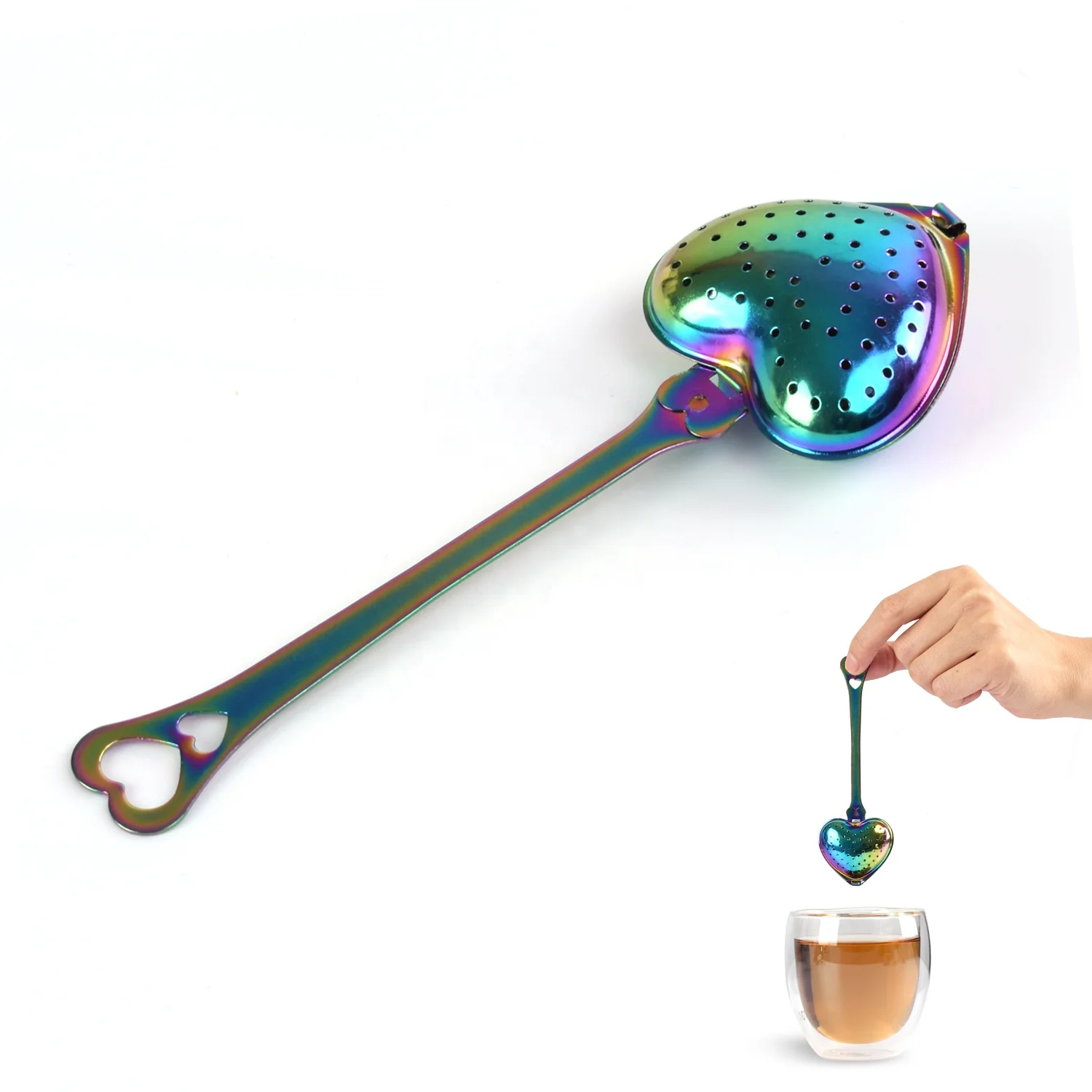 

New Arrival Stainless Steel Colourful Titanium Coating Heart Tea Strainer
