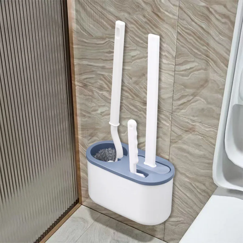3 in 1 Bathroom Corner Long Handle Wall-mounted Toilet Scrubber Brush Plastic Cleaning Toilet Brush Set and Holder