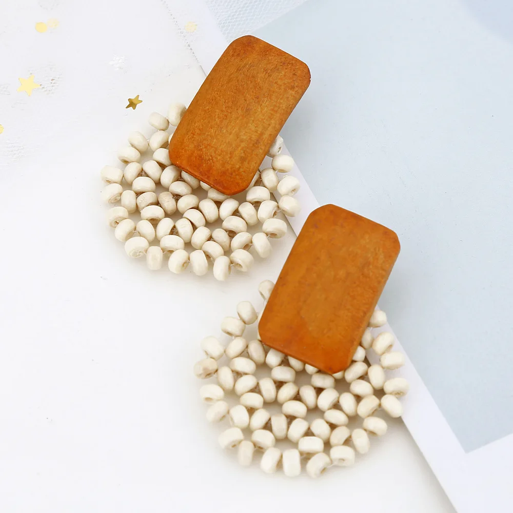 

The new rattan earrings retro personality simple joker wooden earrings