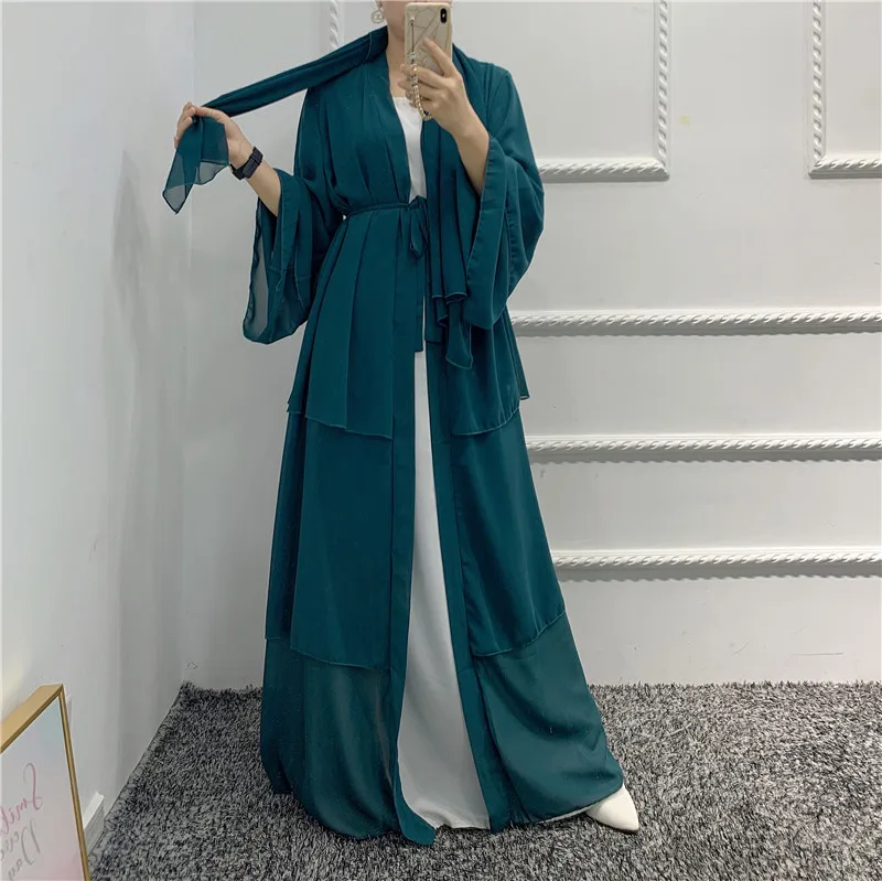 

2021 new Arab Dubai 3 layers open abaya Islamic Dresses Dubai Muslim abaya Modern Islamic front open 3 layers abaya, Khaki,royal blue, black,dark green,gray,white, lavenda
