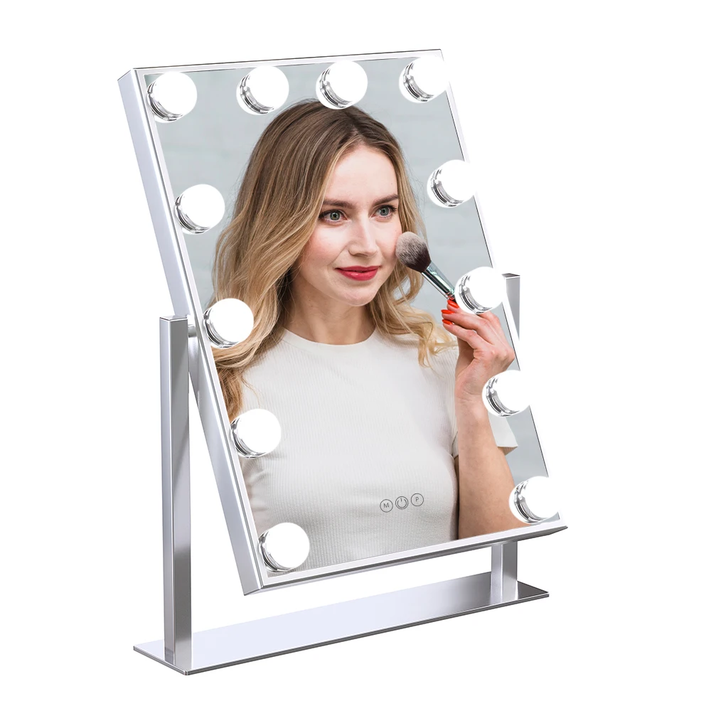 

Cosmetic Makeup Mirror 16 LED Light Beauty Square Vanity Desk Stand Mirror Touch Dimmable Brightness Adjustable Mirror, Black/pink/white