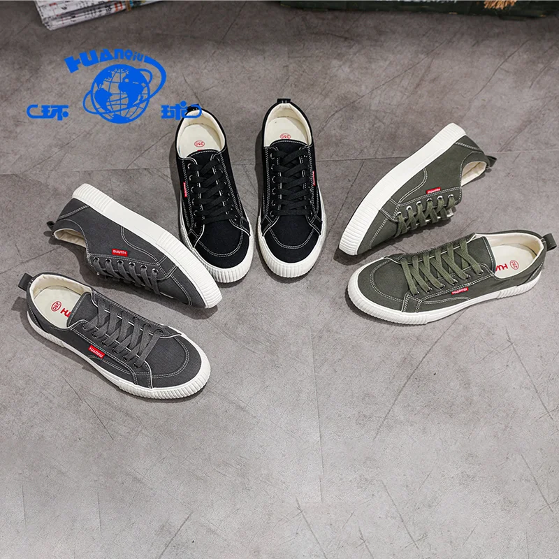 

S8322 HUANQIU 2021 chinese hot selling quality rubber black canvas shoes for men