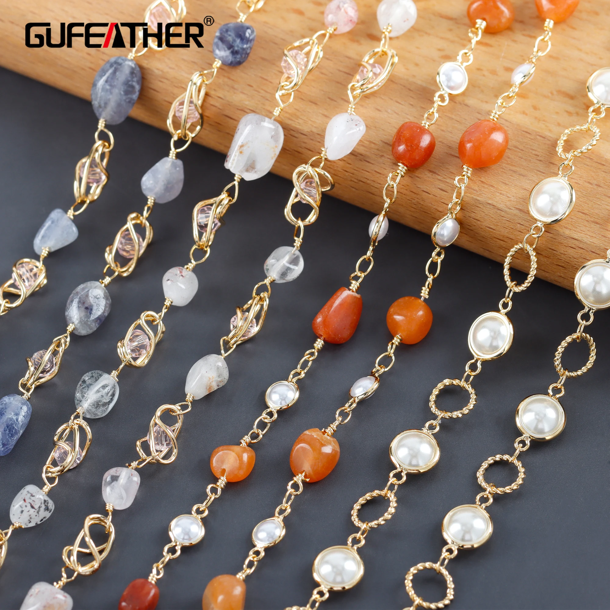 

C217 Fashion 18K Gold Plated Chain Diy Natural Stone Zircon Necklace Chain Jewelry Making Accessories1m/lot