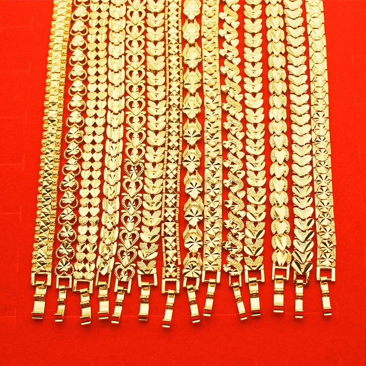 

High quality 24K copper gold bracelet button watch 24K gold chain creative hollow jewelry for women