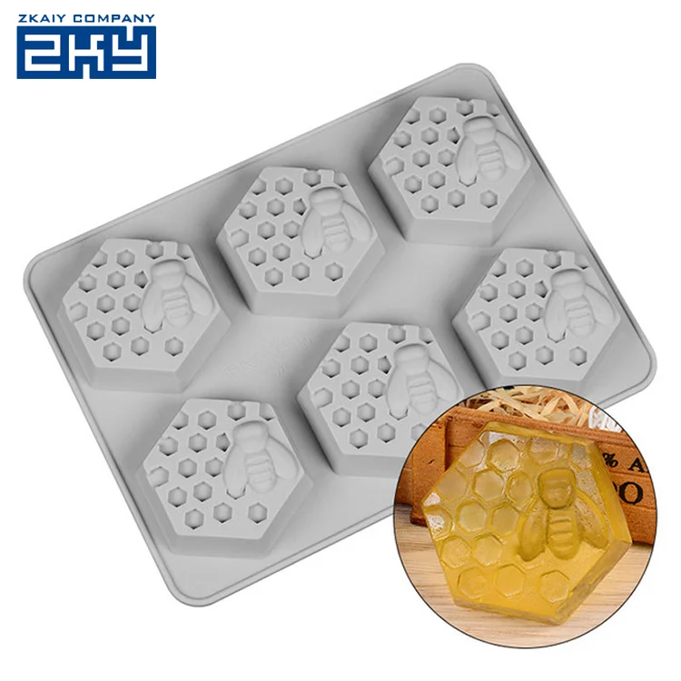 

Reusable BPA Free handmade 6 cavities 3d Bee soap moulds honey Honeycomb shape Silicone Soap Molds, Grey etc.