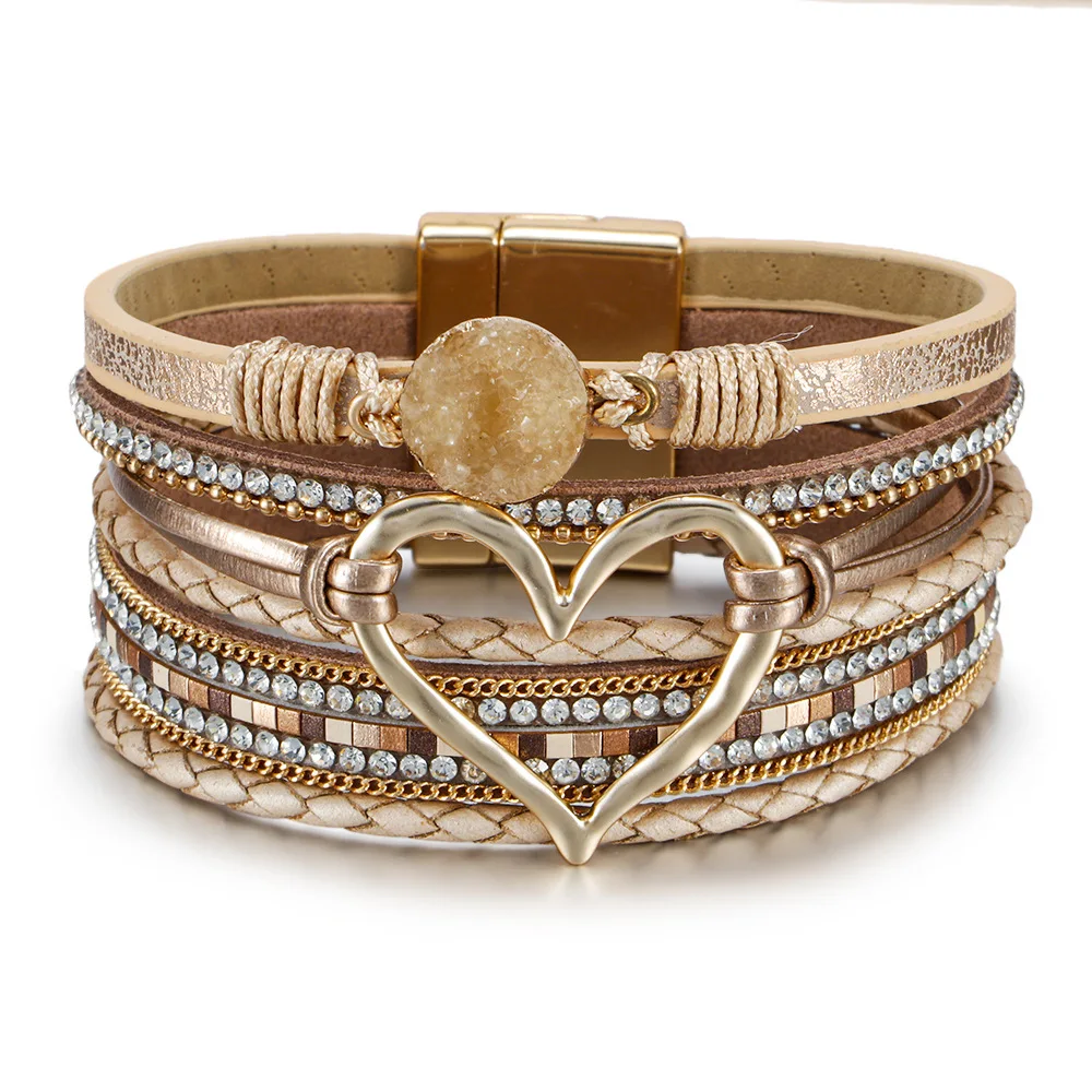 

Bohemian Love Multilayer Knitted Men's Leather Bracelet Stone Bracelet Natural Jewelry Diamond Bracelet Women