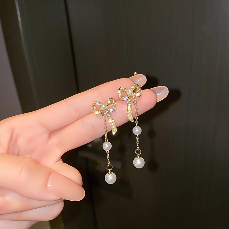 

trendy fashion women pearl cute bow earring