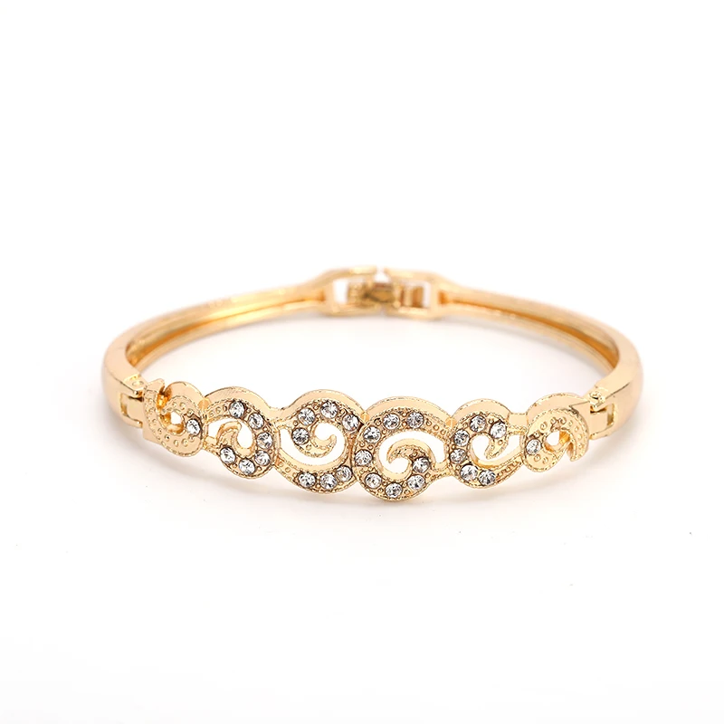 

Factory custom women hollow gemstone bracelet fashion wavy gold plated bangles, As the picture