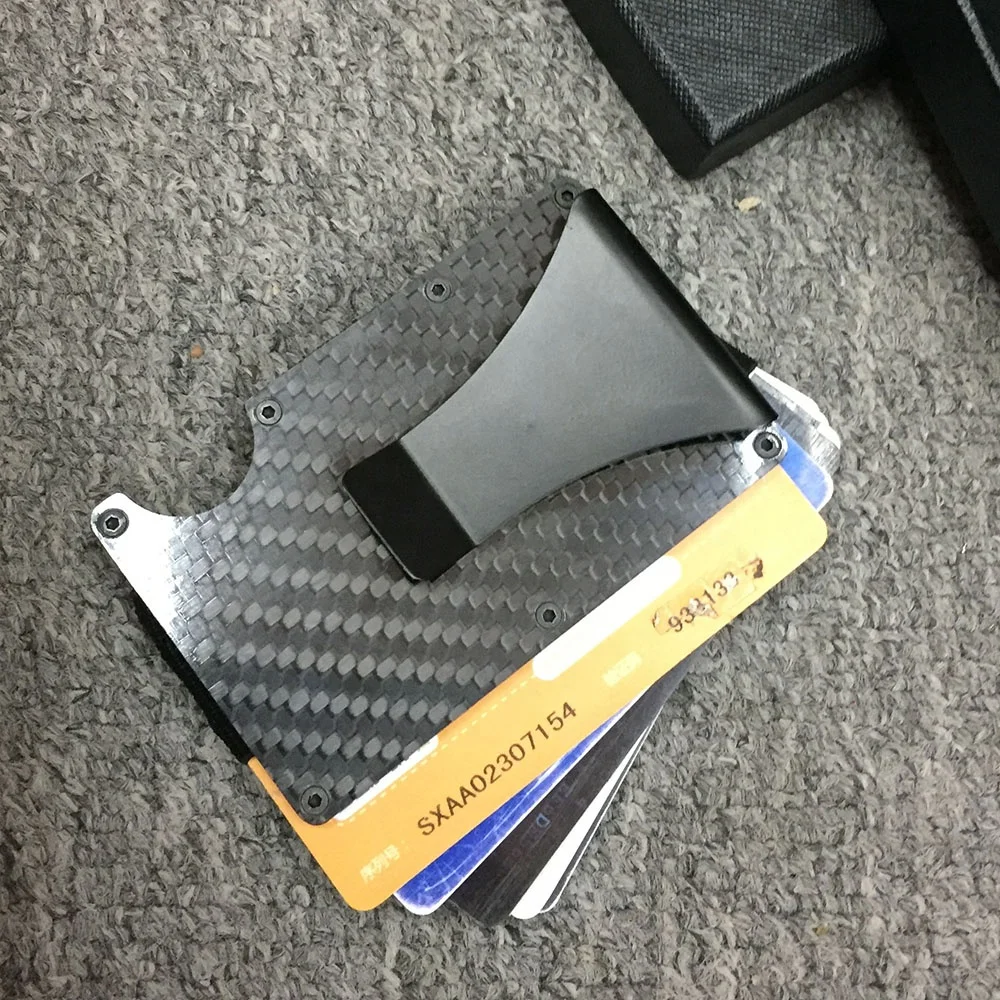 

Minimalist Carbon Fiber Wallet with Metal Money Clip, RFID Slim Card Holder for Men