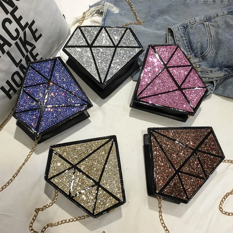 

XP1712 New European Laser Reflective bags Fashion Sequins Personality Triangle Bag Diamonds Shape handbag Luxury Shoulder Messenger Bag