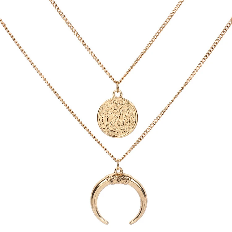

Factory fashion ladies simple women moon disc pendant multi-layer necklace for wholesale, As picture