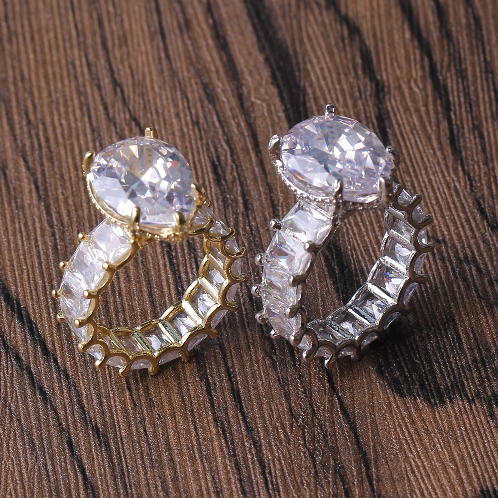 

R017 Fashion Brass Ring Square Zircon Iced Accessory Men's Gift Party Wedding Hip hop Jewelry