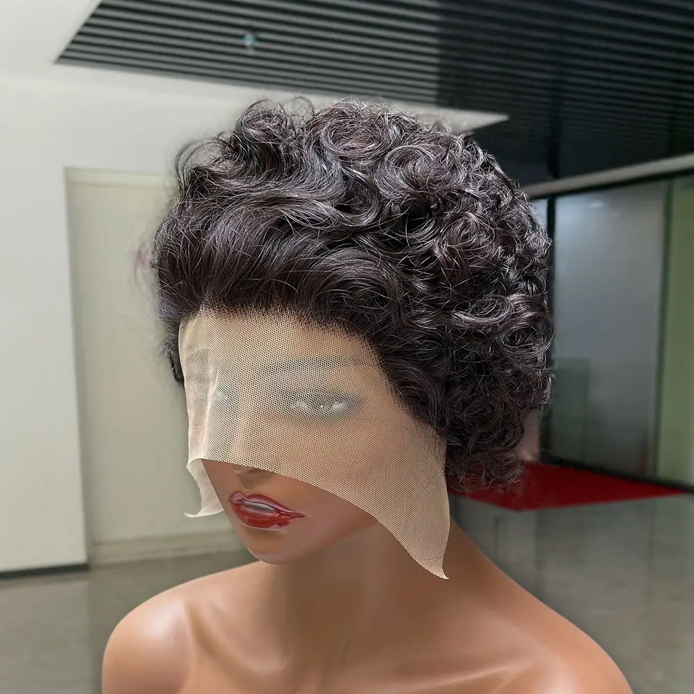 

Short Lace Human Hair Wigs For Women Brazilian Finger Wave Wig Remy Human Hair Pixie Curl Lace Wigs