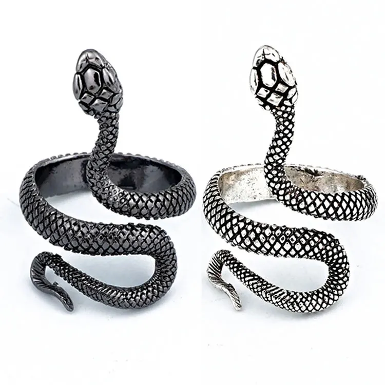 

Exaggerated Antique Silver Ring Double Snake Head Stereoscopic Opening  Rings Retro Punk Snake Ring for Women Men, Antique silver,black,gold
