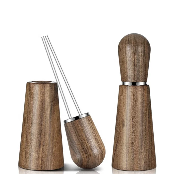 

Natural Wood Professional Barista Hand Distribution Tools Espresso Coffee Stirrer Stainless steel Needle Coffee Barista Tool