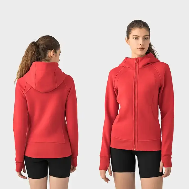 

High Quality Design Ladies Plus Size Side Pockets Warm Sports clothing Full Zipper Hoodie Thumb Hole Solid Color Women Hoodies