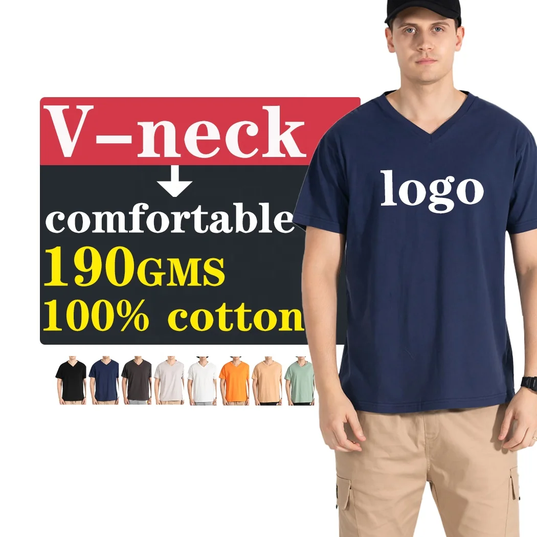 

Custom logo plain tshirt 100% cotton black v neck t shirt printing men v neck t-shirts