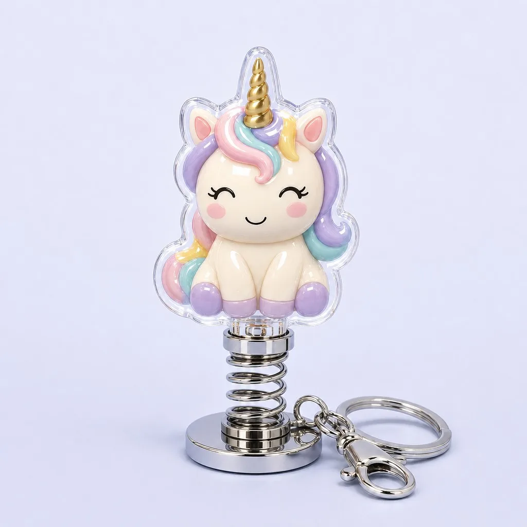 Pastel Rainbow Baby Unicorn Spring Bobblehead Keychain