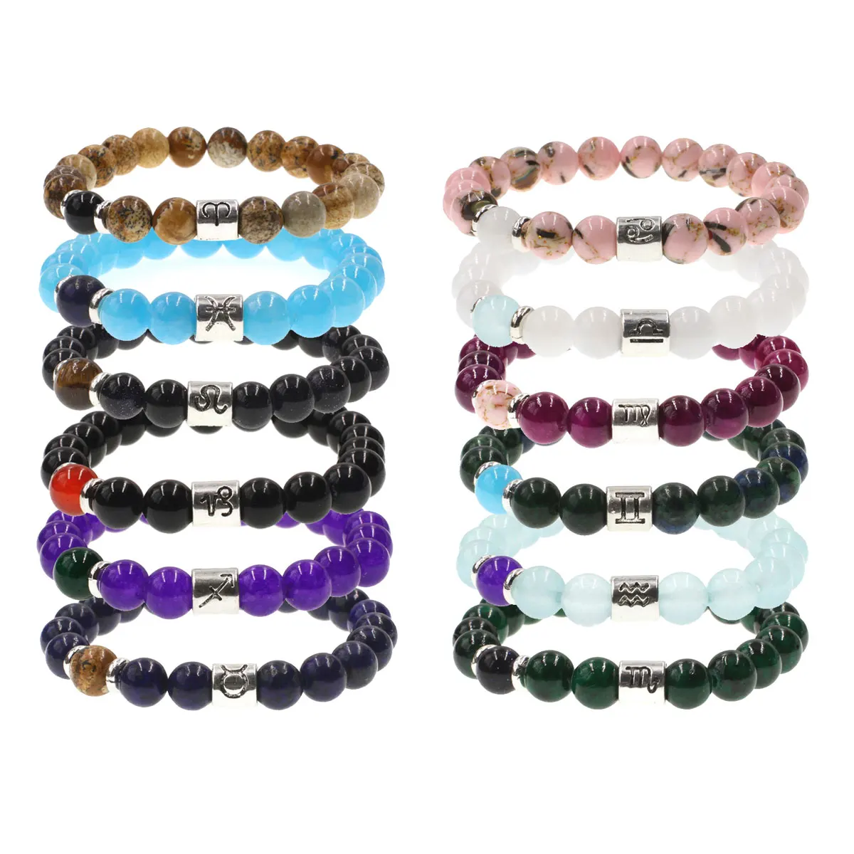 

12 Stone Beads Zodiac Bracelet Handmade Charm Constellations Mens Bracelets ST077, Champagne