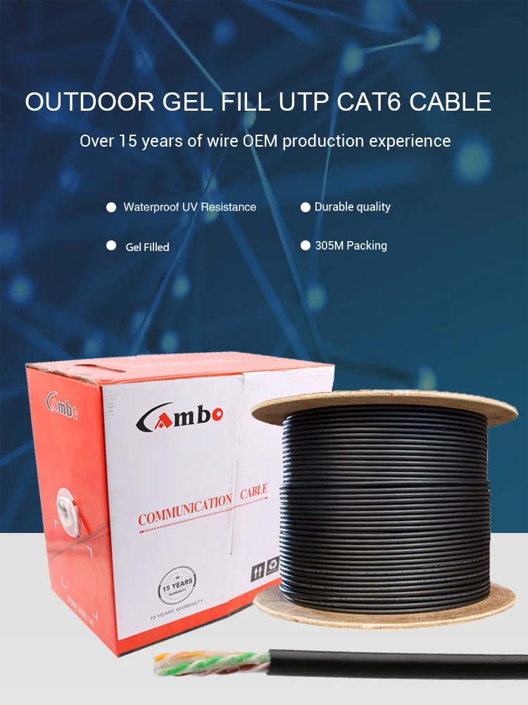 305M Outdoor Direct Burial Water Resistant Gel Jelly Filled Exterior UTP Cat6 Cable - ANKUX.COM