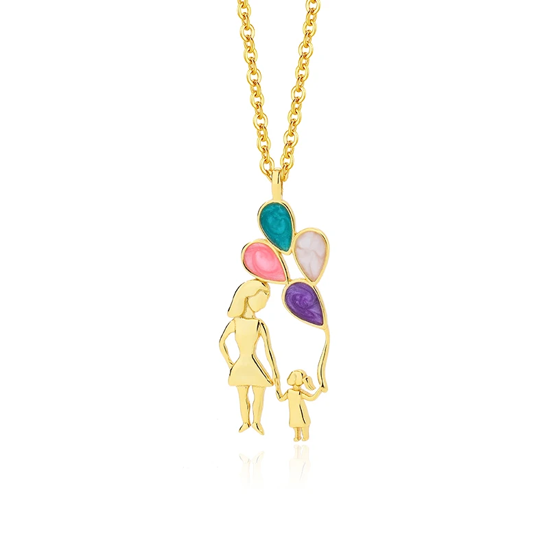 

Trending Jewelry for 2023 18K Gold Plated Colorful Enamel Balloon Mother Daughter Pendant Necklace for mothers day gift